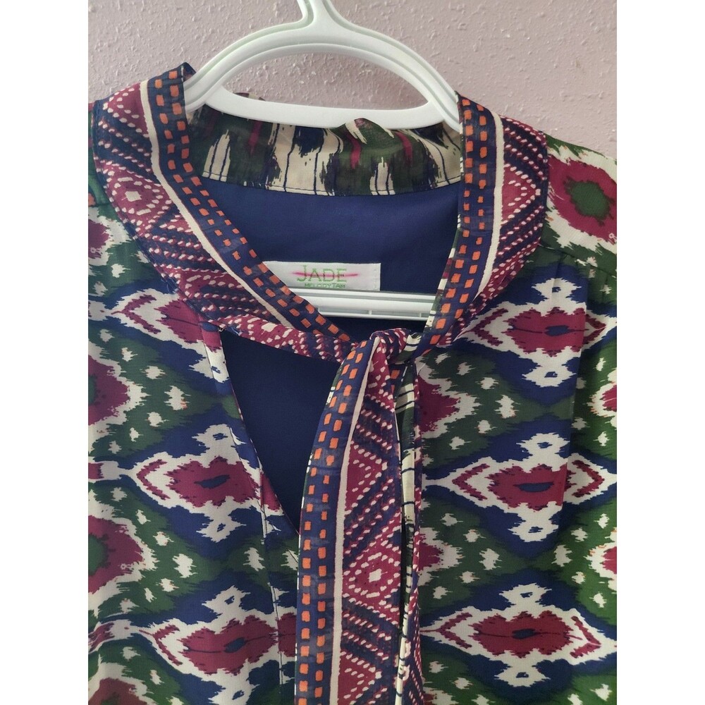 Jade Melody Tam Mixed Print Boho Preppy Mid Length Dress Size Small Vtg Style - Picture 3 of 12